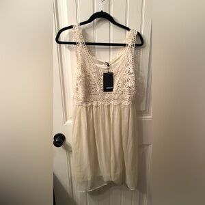 Harlow Cream Crochet Sundress with Black Tag Detail